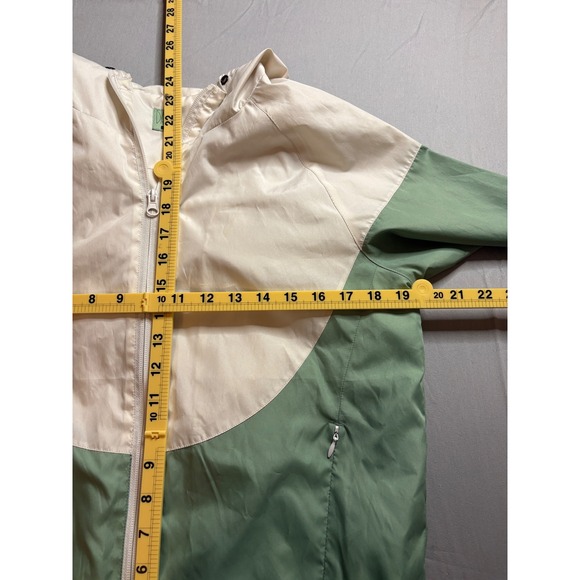 DAE Womens Colorblock Windbreaker Jacket Sage Green Cream Full Zip Hooded Small - Picture 5 of 6